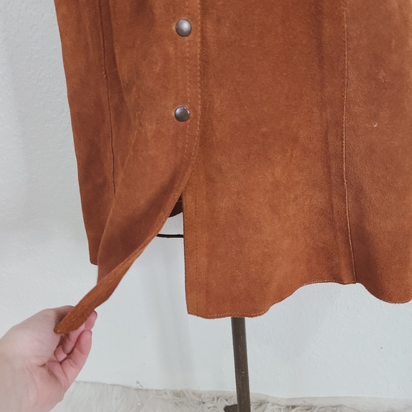 70s Vintage Brown Suede Leather Button Up Skirt - Picture 2 of 11
